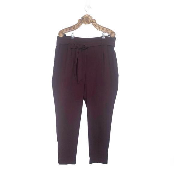 Express Pants Maroon Paperbag Tie Waist Ankle Crop High Rise Work Office 18 Long - Picture 1 of 10